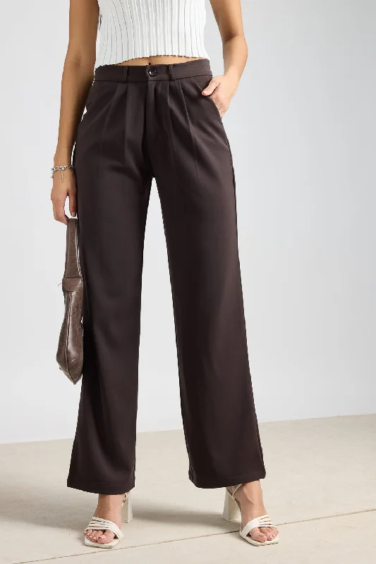 Trendy Casual Outfits Women's Pleated Dark Brown Korean Pant