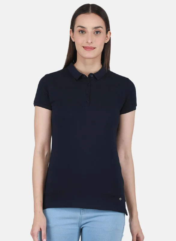 Women's Activewear Apparel Women NAvy Blue Solid T-Shirt