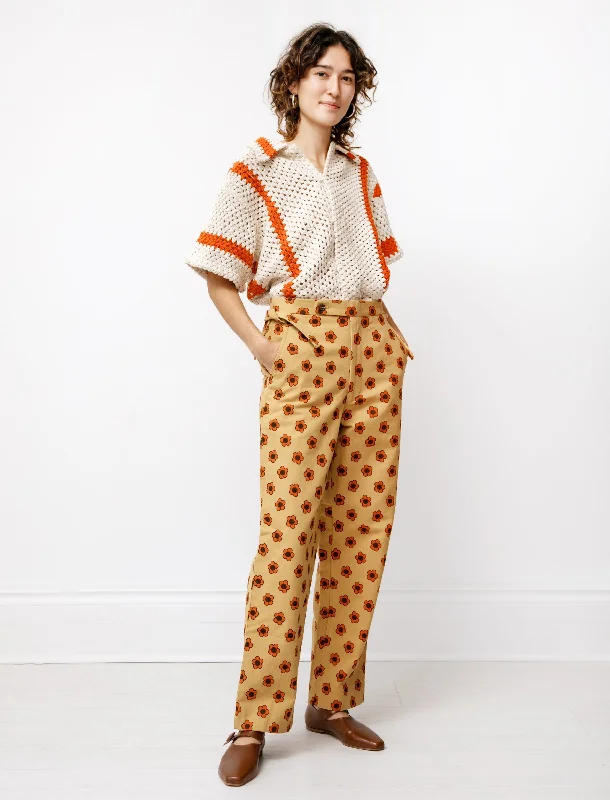 Women's Trendy Casual Outfit Orange Daisy Trousers