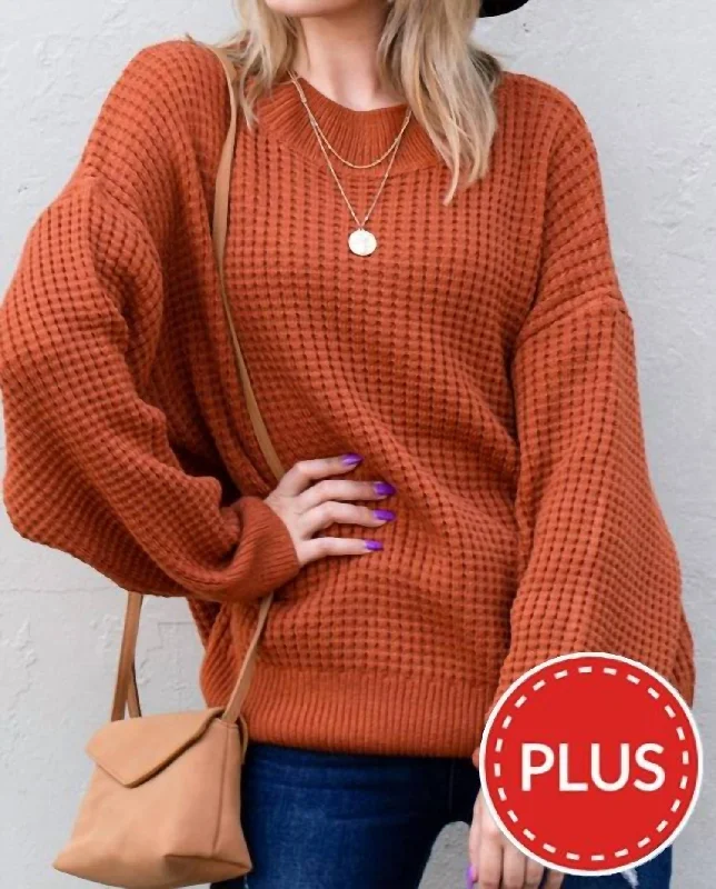 Clothing Sales Cozy And Soft Waffle Basic Pullover Sweater In Rust