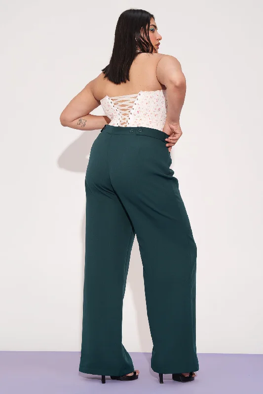 Early Bird Offer Deep Pine Curve Wide Leg Adjustable Korean Pants