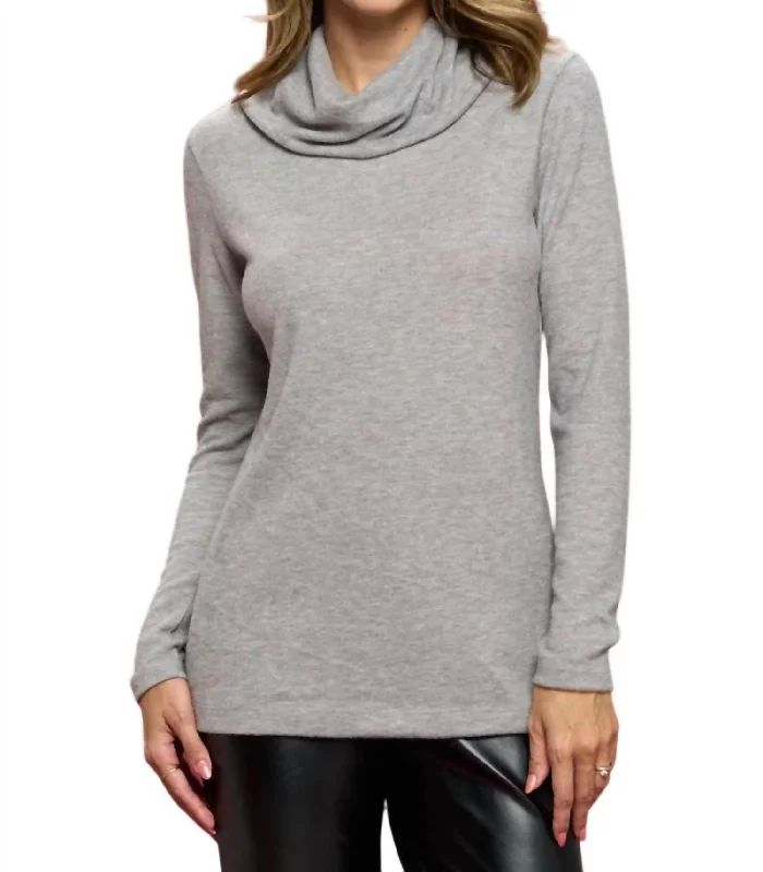 Women's Classic Attire Brushed Knit Cowl Neck Sweater In Gray