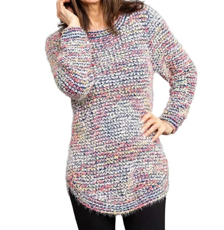 Women's Stylish Outdoor Outfit Gracie Colorful Popcorn Knit Tunic Sweater In Multi