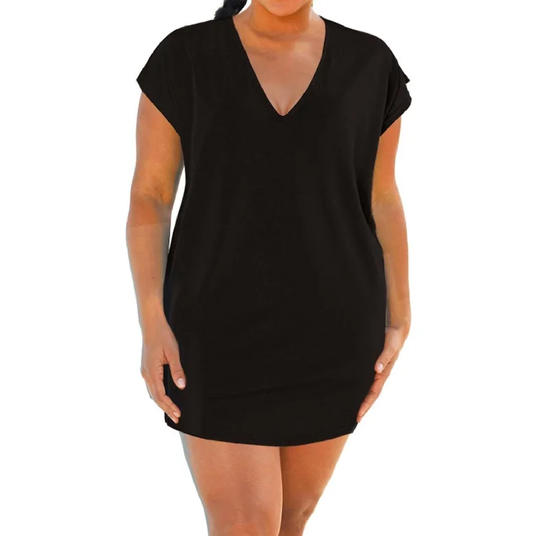 Women's Online Clothing Boutique Plus Size Jersey Cut Out Cover Up Dress In Black