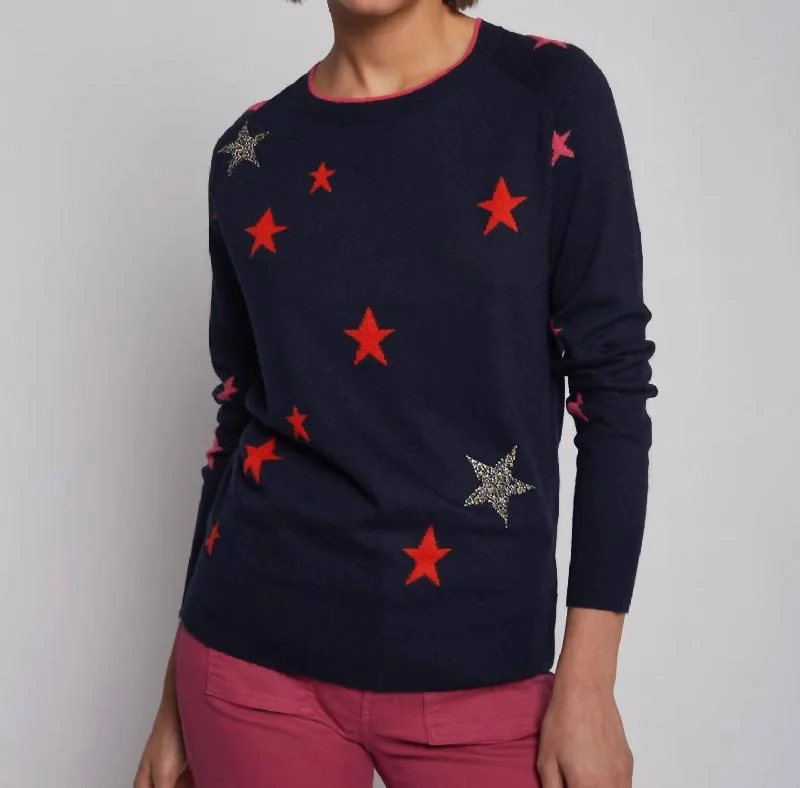 Online Clothing Boutiques Intarsia Stars Sweater In Navy