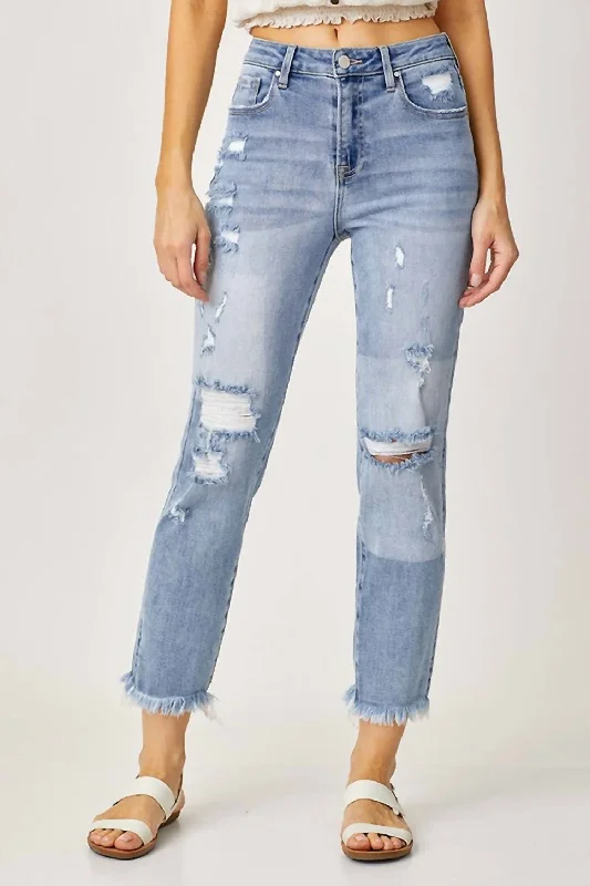 Elegant Women's Fashion High Waist Straight Jeans In Light Wash