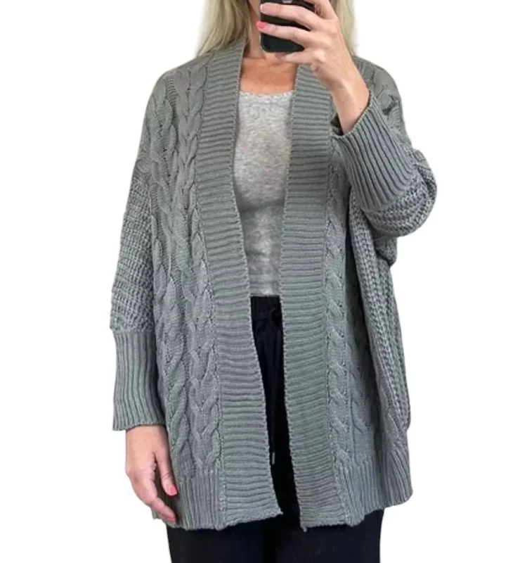 Women's Travel Garments Cableknit Cardigan In Grey