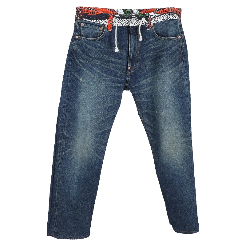 Flash Sale Clothing Junya Watanabe x Comme Des Garçons Printed Waist Straight-Cut Jeans in Blue Cotton Denim