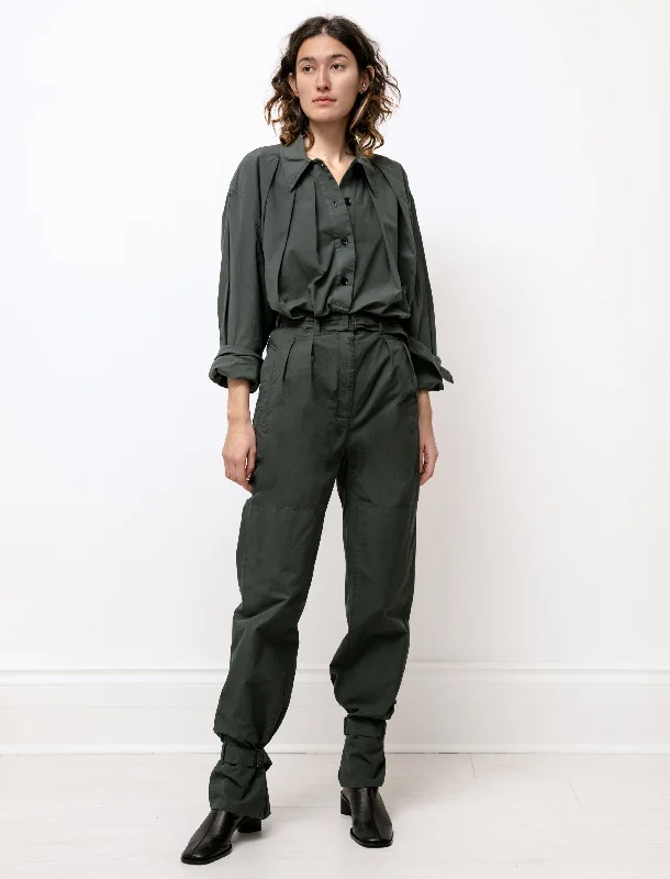 Timeless Women's Outfit Pleated Pants with Straps Deep Forest