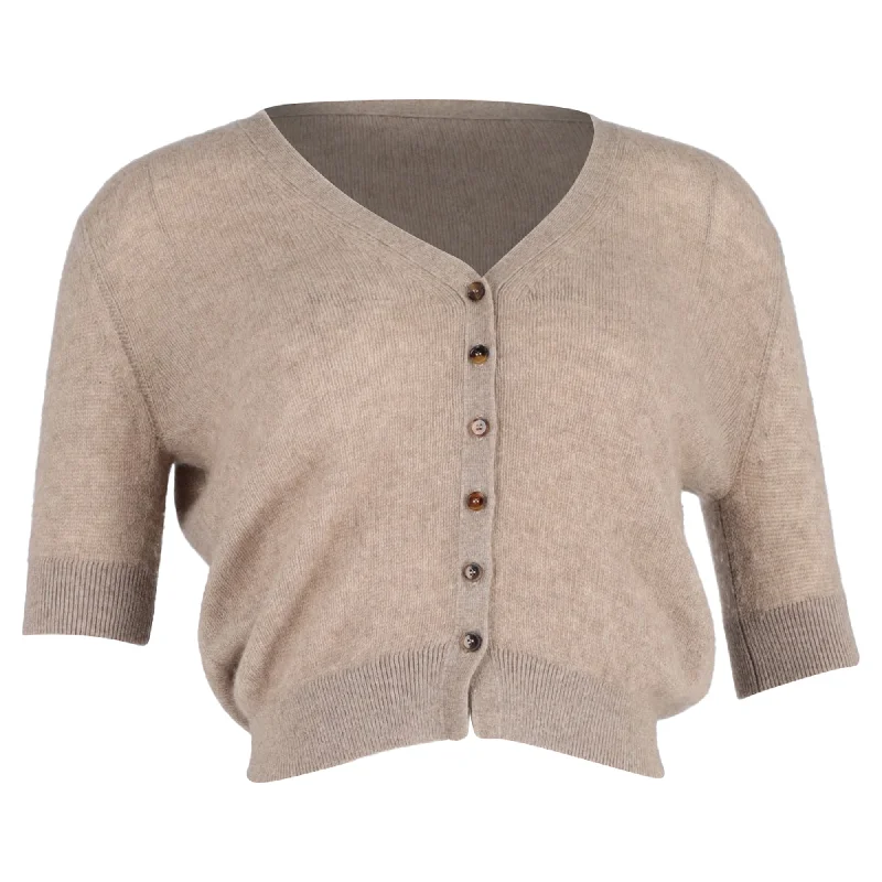 Women's Night-Out Clothes Khaite Dianna Short Sleeve Cardigan in Brown Cashmere