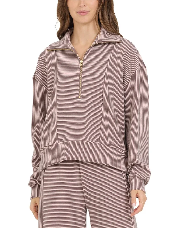 Trendy Women's Outfits for Casual Wear Vintage Havana Stripe Cord Fleece 1/4-Zip Pullover