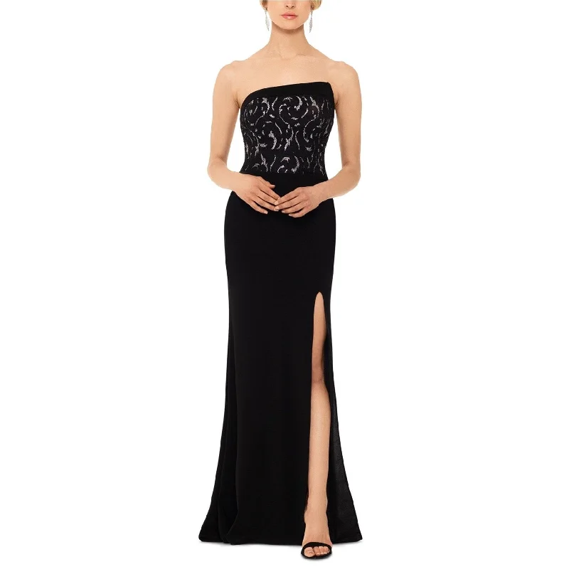 Women's Athleisure Apparel B&A Womens Strapless Lace Gown Dress, Black, 8