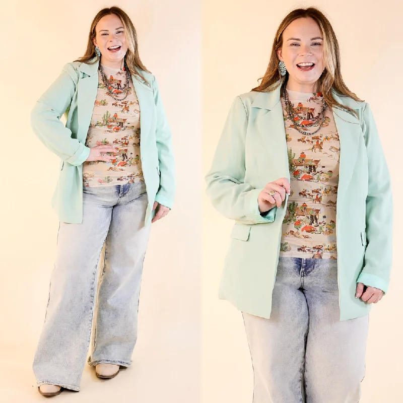 Women Clothes Winning Awards Long Sleeve Blazer in Mint Green