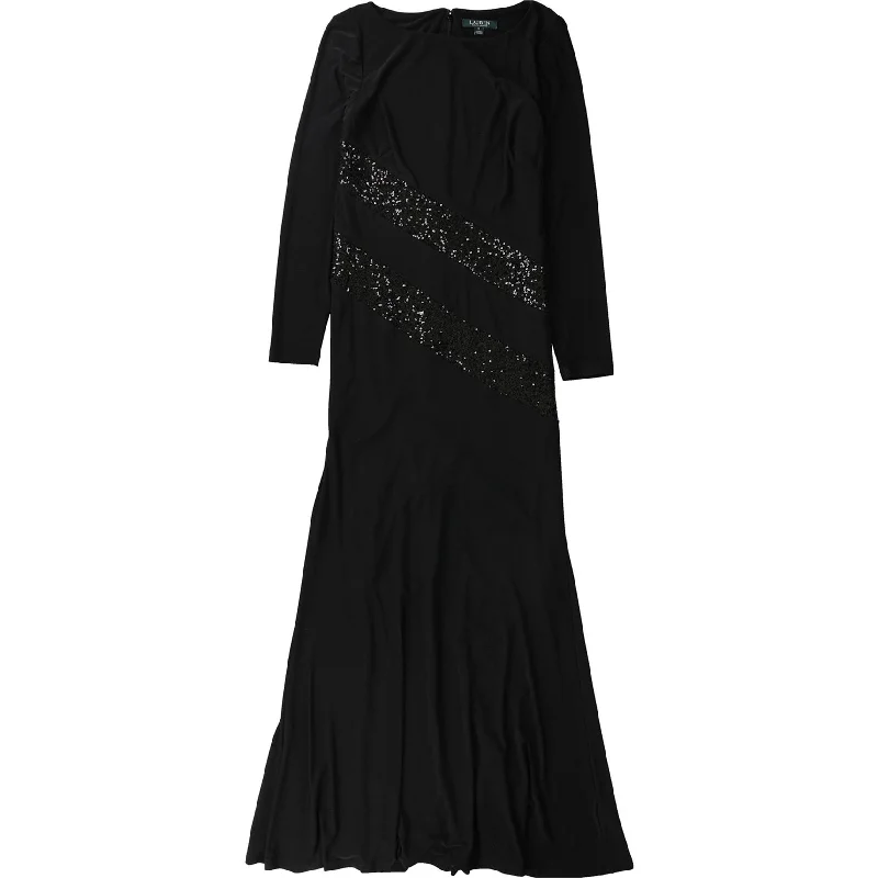 Casual Chic Clothing For Women Ralph Lauren Womens Sequin Trim Gown Dress, Black, 2