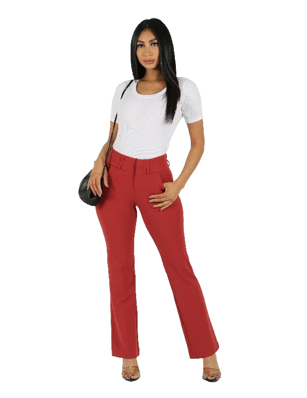 Clothing Woman She's Got It Knit Crepe Wide Double Waistband Solid Trouser