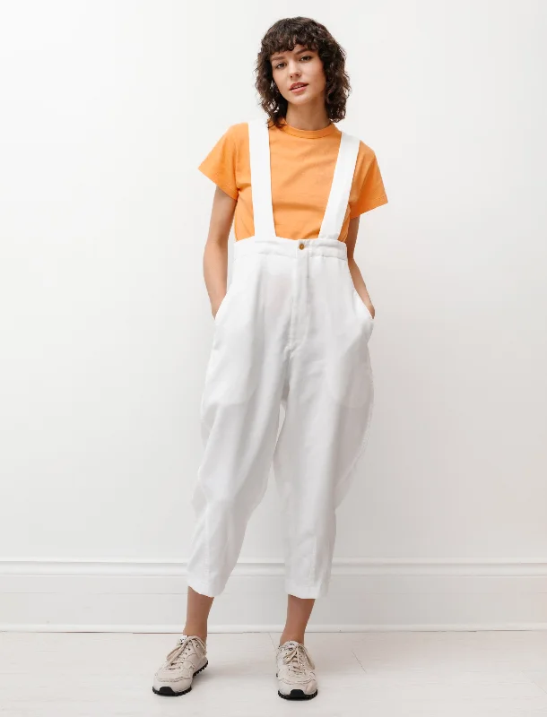 Comfortable Women's Outfits Suspender Trousers Poly Twill White