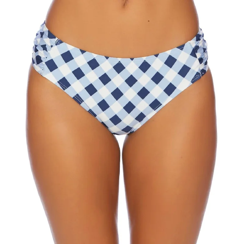 Women's Trendy Casual Clothes Breaking Plaid Tab Side Bikini Bottom In Breaking Plaid Navy