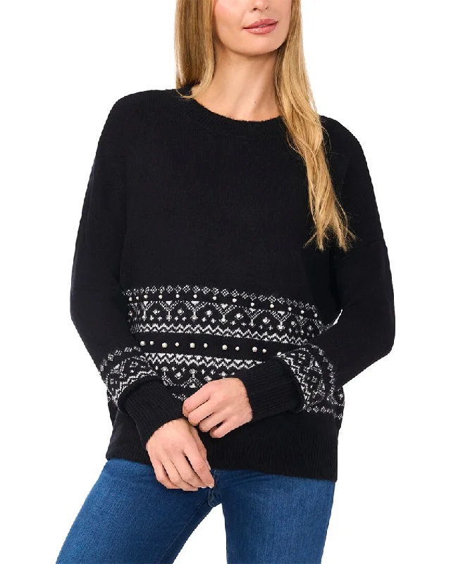 Online Boutiques Affordable CeCe Fairisle Pearl Stripe Pullover Sweater