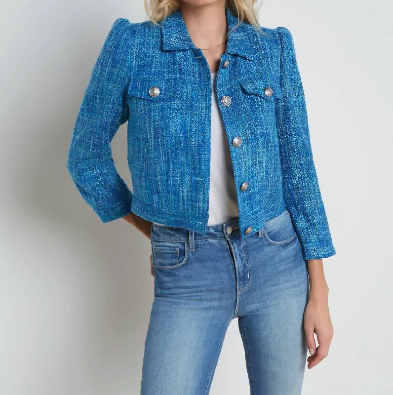 Fashionable Tops for Women Kasey Tweed Cardigan In Caribbean Blue Multi Tweed