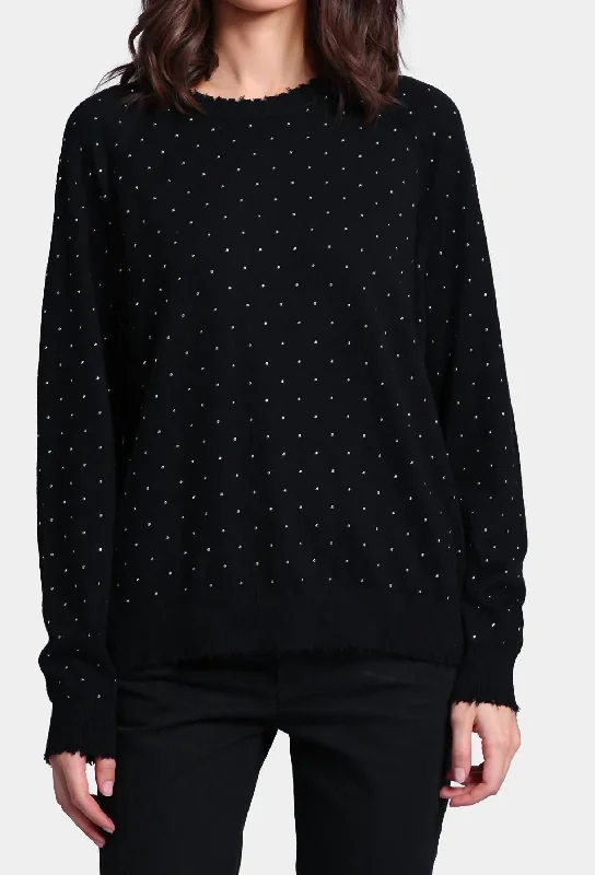 Women's Activewear Attire Cotton Cashmere Studded Sweater In Black