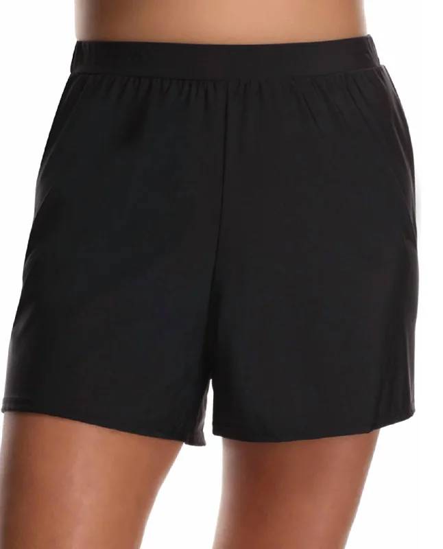 Women's Holiday Attire Plus Size Loose Swim Shorts In Black