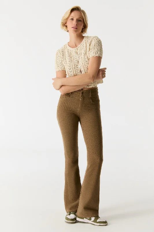 Comfortable Outfit For Women Matilda Cord High Waist Pants Beige