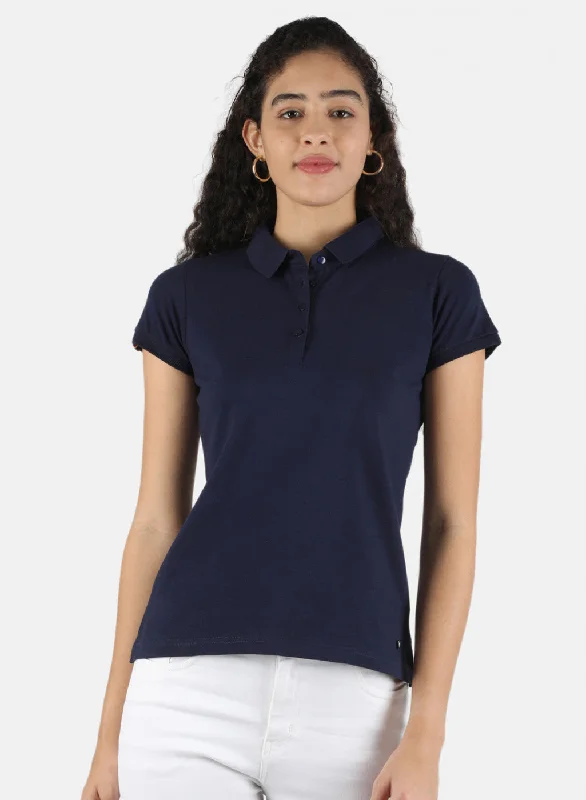 Women's Seasonal Clothes Women Navy Blue Plain T-Shirt