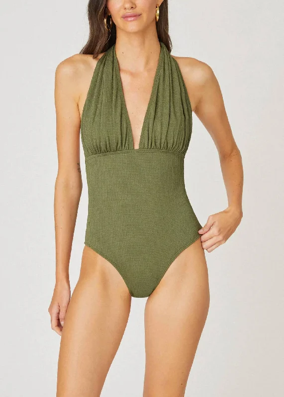 Women's Stylish Professional Apparel Halter One Piece Swimsuit In Olive