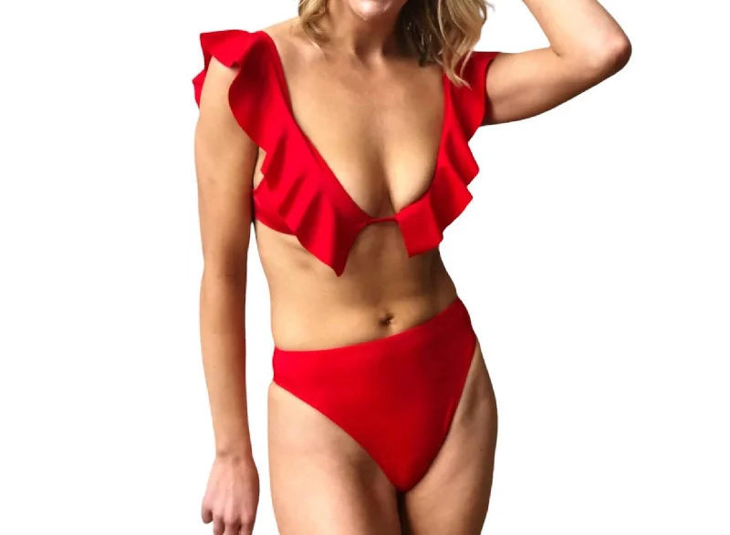 Women's Seasonal Clothes Solid High Waist Bikini Bottom In Red