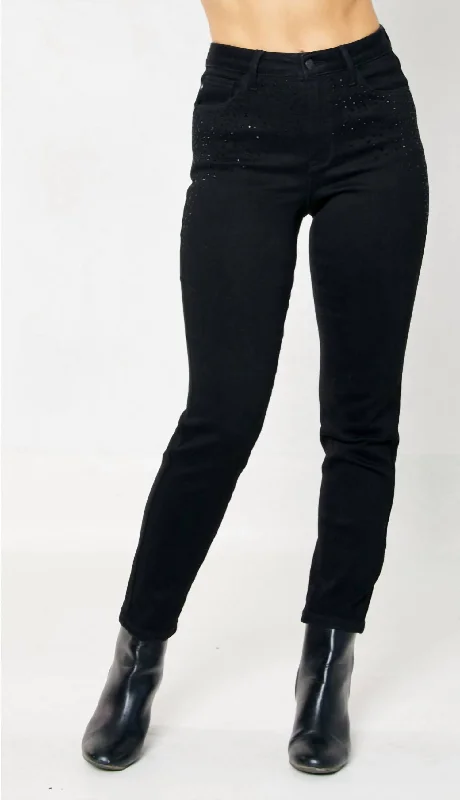 Women's Tailored Outfit Women's Rhinestone Skinny Jeans In Black