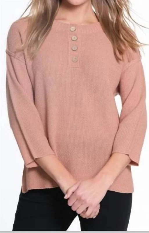 Women's Holiday Attire Henley Sweater In Salmon