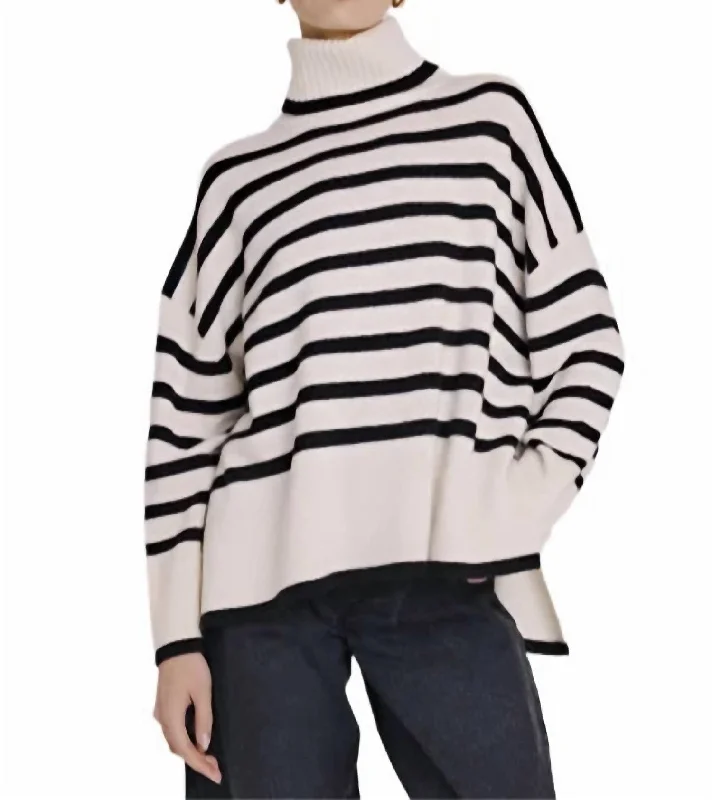 Women's Evening Wear Outfit Annie Turtleneck Sweater In Stripes Off White