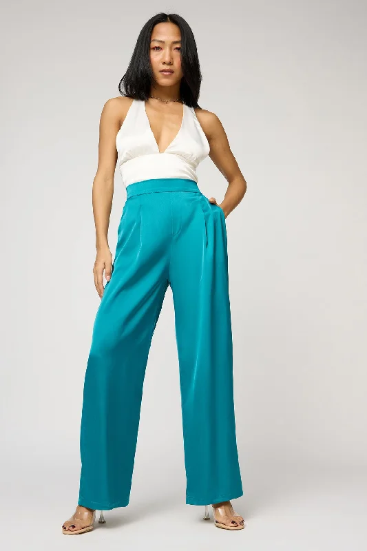 Women's Transitional Outfit Jade Green Satin Straight Korean Pants