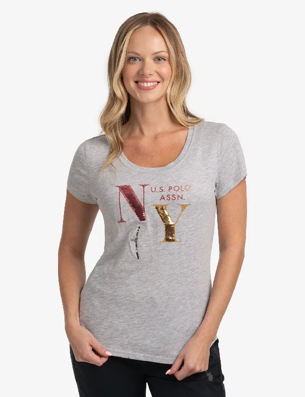 Women's Clothes And Apparel NYC SEQUINS SEMI SCOOP JERSEY T-SHIRT