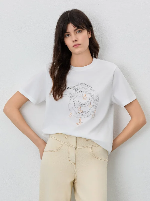 Chic Clothing For Women Regular Fit T-shirt In Organic Cotton With Capricorn Sign