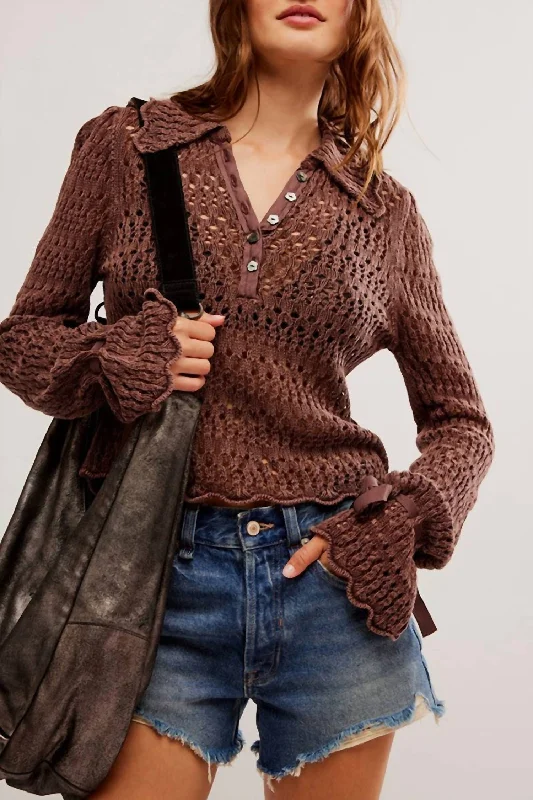 High-End Women's Apparel Pointelle Pullover In Chicory Coffee