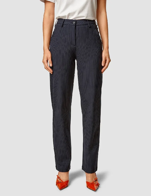 Relaxed Fit Women's Fashion Essential Pants Straight Navy Pinstripe