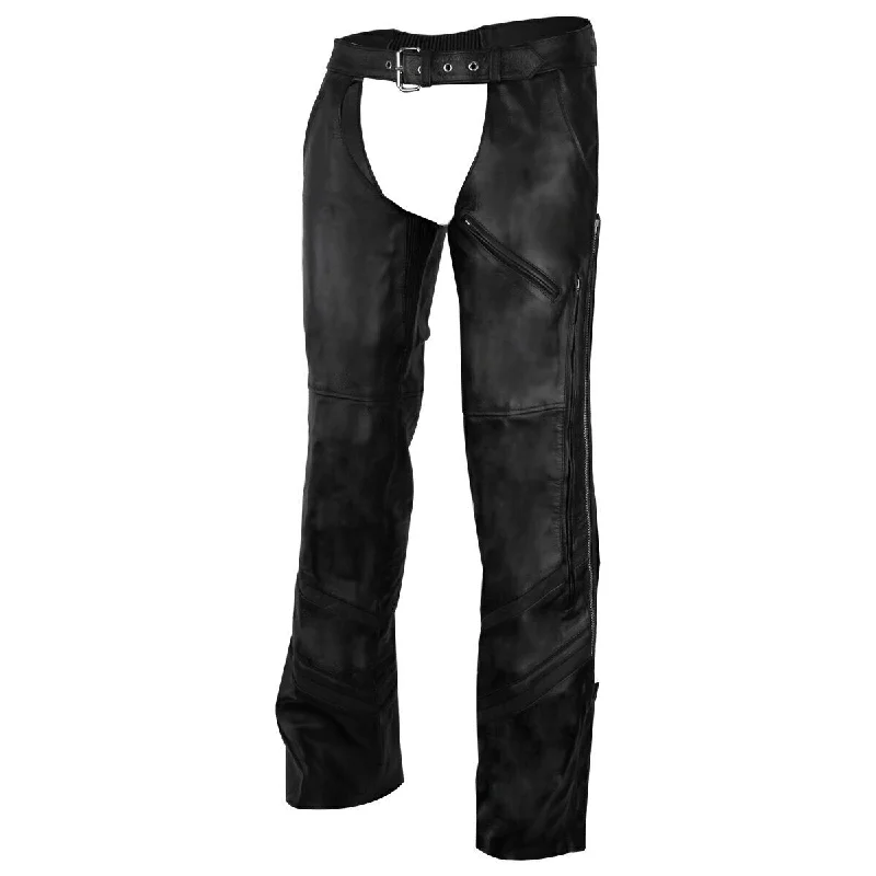 Women's Evening Wear Vance Leather VL803S Unisex Black Reflective and Vented Premium Cowhide Leather Biker Motorcycle Riding Chaps