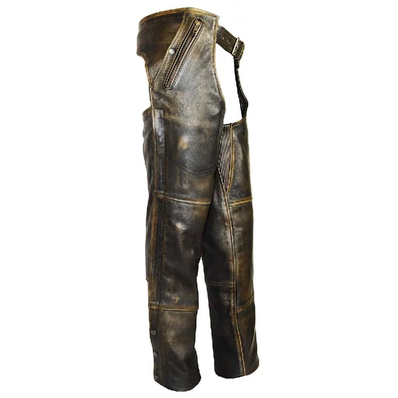 Flash Discount HM811DB Vance Leather High Mileage Distressed Brown Leather Chap with Removable Liner