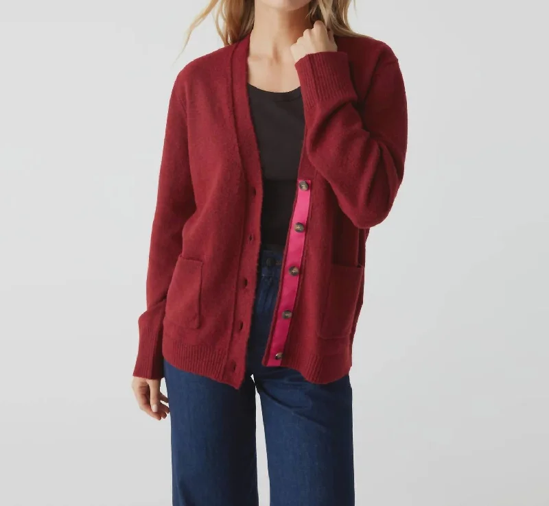 Easygoing Women's Style Mariko Cardigan Sweater In Dark Carmine