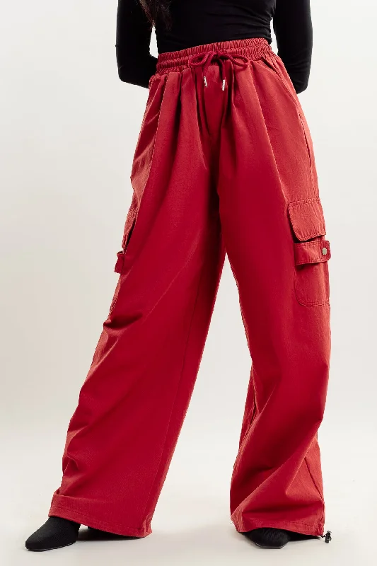 Women's Trendy Outfit Red Drawstring Cargo Pant