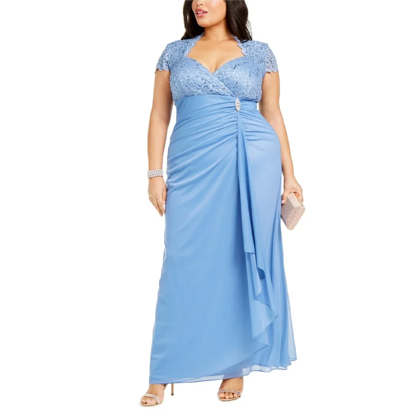 Women's Relaxed Clothes Betsy & Adam Womens Ruched Gown Dress, Blue, 24W