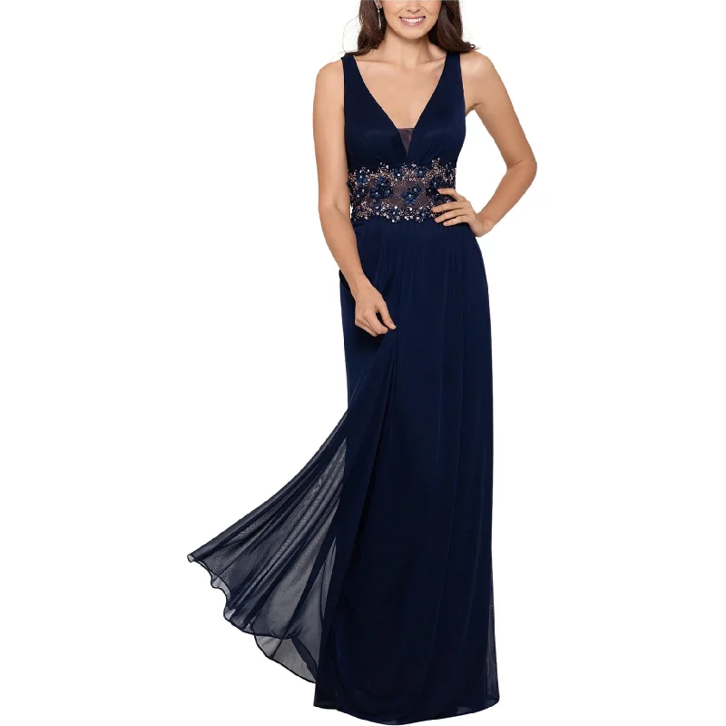 Women's Clothing For Outdoor Events Betsy & Adam Womens Illusion Waist Gown Dress, Blue, 4