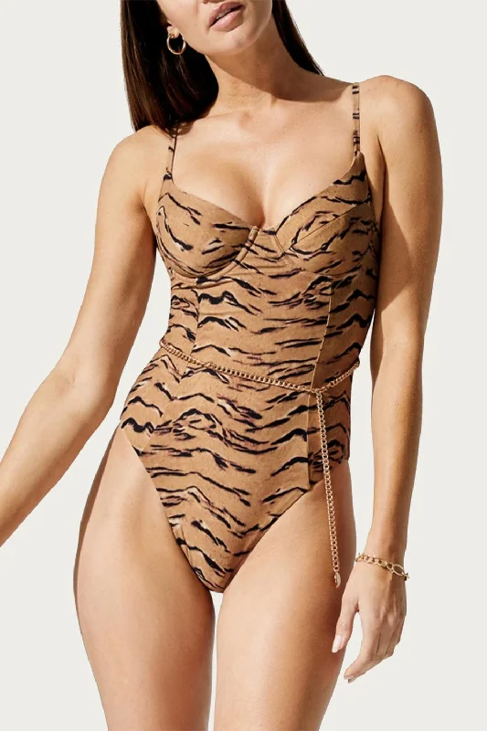 Women's Office Clothing Danielle One Piece In Tan Tiger Print