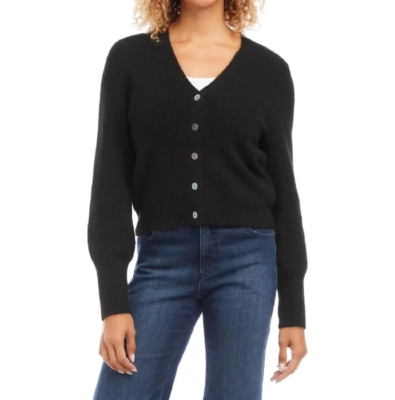 Women's Office Outfit Button Up Cardigan In Black