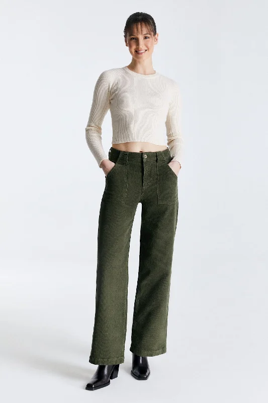 Women's Vacation Outfit Lulu Cord High Waist Jeans Green