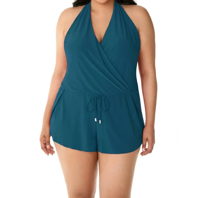 Sale On Clothing Plus Size Bianca Swim Romper One Piece Swimsuit In Blue