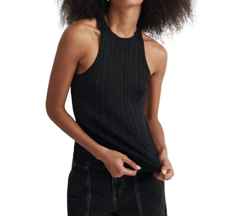 Online Shopping Boutiques Signature Shimmer Knit Cutaway Sweater Tank In Black