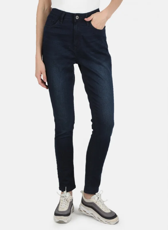 Women's Evening Wear Outfit Women Navy Blue Slim Fit Denim