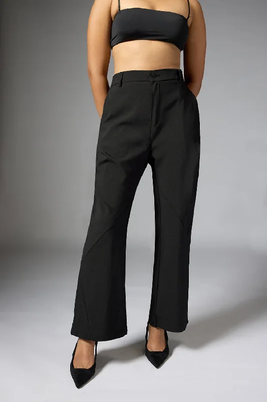 Chic Women's Clothing Online Black Panelled Bootcut Korean Pants